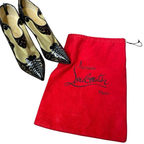 Christian Louboutin Black Patent Mesh Lasercut Mandolina 120 Booties 39.5 - Picture 7 of 10